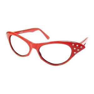 Miss Monroe Red Frame Clear Cat-Eye Glasses with Rhinestones on the Side